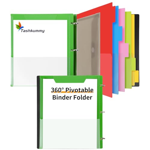360 Pivotable Project Organizer, 3 Ring Binder with Colored Tab Dividers and Pockets, Customizable Front Cover Multi Pocket Folder for Home, School, Office - Green - color: Green, size: 1 PCS