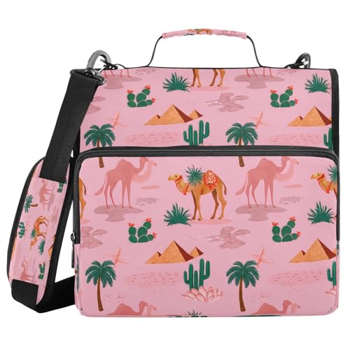 3-Ring Zipper Binder Bag, 13 Inch Laptop Organizer with Shoulder Strap Multiple Pocket File Folder for School Office - color: Desert Camel Pattern