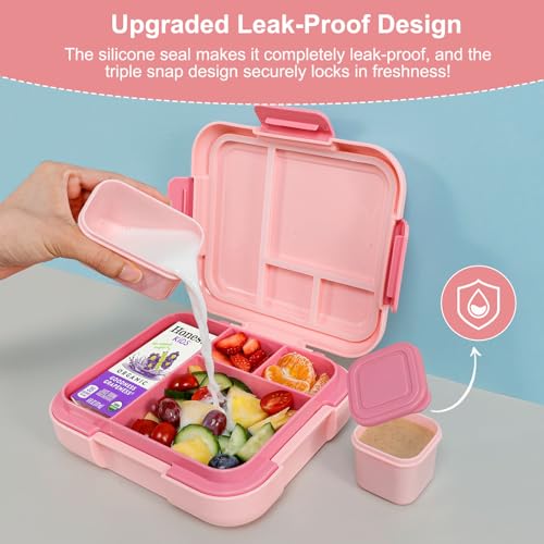 Caperci Bento Box for Kids Age 4-8 - Leak-Proof Toddler Lunch Box Container with 2 Modular Containers & 4 Compartments, Hold 4.8 Cups, Portable Handle, BPA-Free, Microwave/Dishwasher Safe (Mermaid) - color: Mermaid