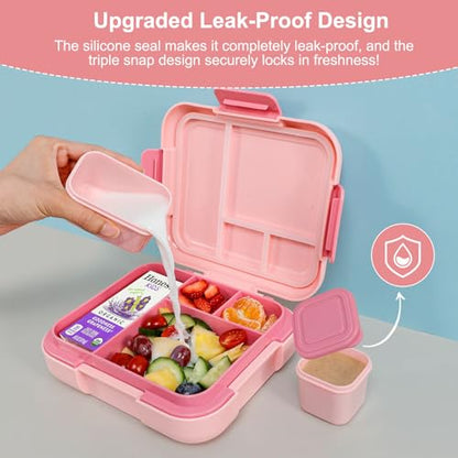 Caperci Bento Box for Kids Age 4-8 - Leak-Proof Toddler Lunch Box Container with 2 Modular Containers & 4 Compartments, Hold 4.8 Cups, Portable Handle, BPA-Free, Microwave/Dishwasher Safe (Mermaid) - color: Mermaid
