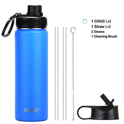 DRINCO Stainless Steel Water Bottle Spout Lid Vacuum Insulated Double Wall Water Bottle Wide Mouth (40oz 32oz 22oz 18oz 14oz) Leak Proof Keeps Cold or Hot (22 oz, 22oz Royal Blue) - color: 22oz Royal Blue, size: 22 Ounces