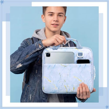 Zipper Binder Folder Keeper with Strap 2 Inch 3 Ring Multi-Pocket Zipper Bag for 13" Laptop 5-tab Expanding File Folder for Women Men Office Middle High School(Blue,Marble) - color: Blue, style: Marble