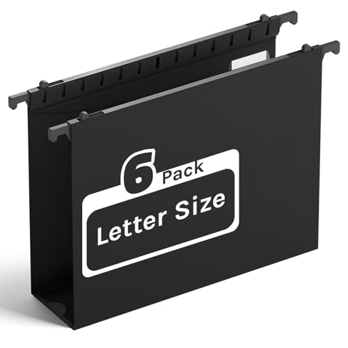 Ansook Extra Capacity Hanging File Folder Letter Size,Heavy Duty 2" Expansion File Folders Hanging with Tabs,6 Pack Plastic File Cabinet Folders,Hanging File Organizers for Bulk Files,Medical Charts - color: Black