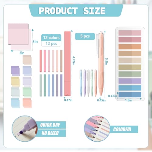 Jutom 39 Pcs Aesthetic Book Annotation Kit Highlighter with Case Bag Gel Pen Transparent Sticky Note Taking Bible Supplies(Light Blue,Classic Style) - color: Light Blue, style: Classic Style