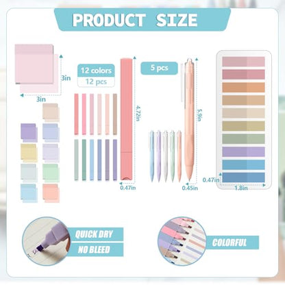 Jutom 39 Pcs Aesthetic Book Annotation Kit Highlighter with Case Bag Gel Pen Transparent Sticky Note Taking Bible Supplies(Light Blue,Classic Style) - color: Light Blue, style: Classic Style