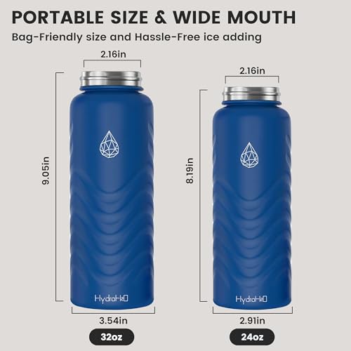 24oz Stainless Steel Insulated Water Bottle, 48H Ice Cold & 24H Hot, Leak-Proof Wide Mouth Lids (Straw & Spout), BPA-Free Bottles, Mens Water Bottle for Gym, Hiking, Travel - Blue - color: Blue, size: 24 Ounces