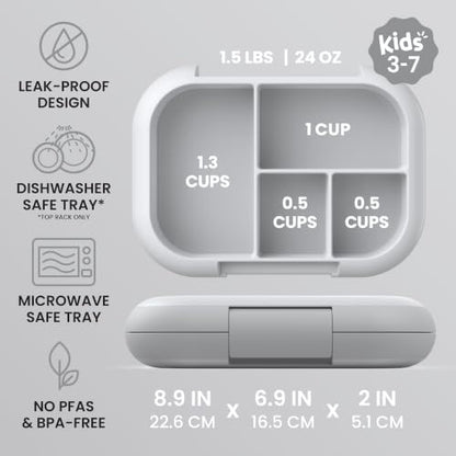 Bentgo Chill Kids Leakproof Lunch Box - 4-Compartment Bento Box with Built-In Ice Pack, 3.3 Cup Capacity, BPA-Free, Microwave & Dishwasher Safe Tray, Ages 3–7 (Gray) - color: Gray