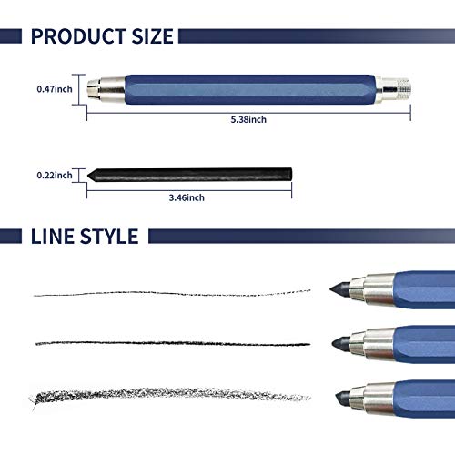 5.6mm Mechanical Pencil Lead Holder with Clip Metal Mechanical Clutch with Built-in Sharpener Automatic Graphite Pencil Lead Pencil For Construction, Draft Drawing, Crafting, Art Sketching - color: Blue 5.6mm Pencil