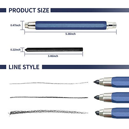 5.6mm Mechanical Pencil Lead Holder with Clip Metal Mechanical Clutch with Built-in Sharpener Automatic Graphite Pencil Lead Pencil For Construction, Draft Drawing, Crafting, Art Sketching - color: Blue 5.6mm Pencil