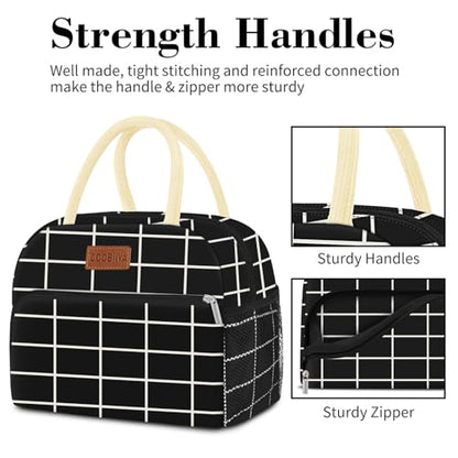 Coobiiya Lunch Bag Women, Lunch Box for Women Adult Men, Small Leakproof Cute Lunch Tote Large Capacity Reusable Insulated Cooler Lunch Container for Work/Office/Picnic/Travel-Black Plaid - color: Black Plaid