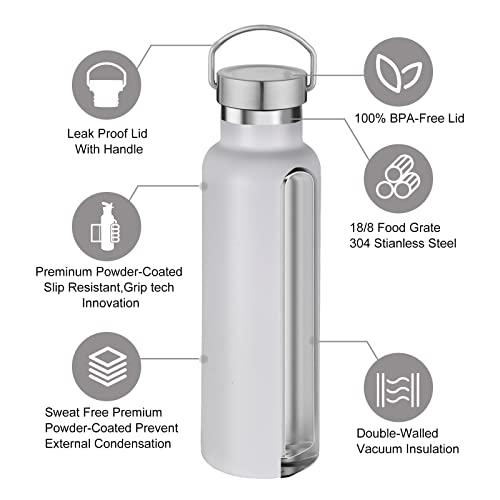 Neihepal 20 oz Insulated Water Bottles Bulk 4 Pack,Stainless Steel Double Wall Sport Bottle with Lid of Handle,Metal Reusable Thermoses Flask with Cup Cap for School,Hikers,Gift (White,Set of 4) - color: White