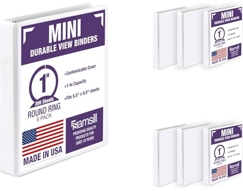 Samsill Economy 1 Inch Mini 3 Ring Binder, Round Ring Binder, Holds 5.5 x 8.5 Inch Documents, Customizable Cover, 1" View, 6-Pack, White - color: White, size: 1" View, style: 6-Pack