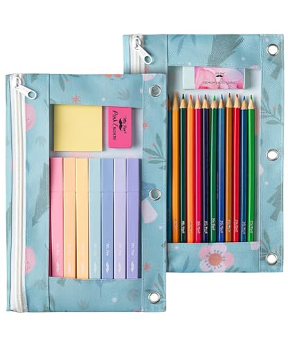 Mr. Pen- Pencil Pouch for 3 Ring Binder, 2 Pack, 10"x6.75", Smooth Zipper | Clear Window, Large Capacity Pencil Case with 3 Reinforced Grommets for School, Office, Supplies Storage | Clear Window, Large Capacity Pencil Case with 3 Reinforced Grommets for