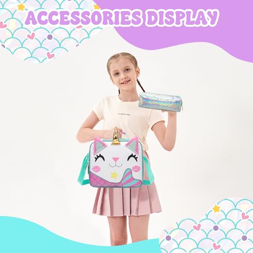 Meetbelify Girls Cute Backpack with Wheels for Elementary Students Kids Black Travel Luggage - color: Mermaid
