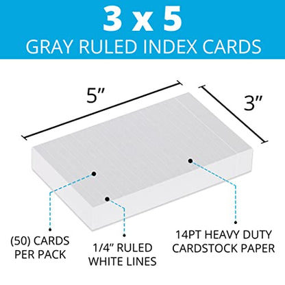 Home Advantage Light Gray Double Sided Vertically Ruled White Mini Index Cards, White Lined, Note Cards (3-x-5)