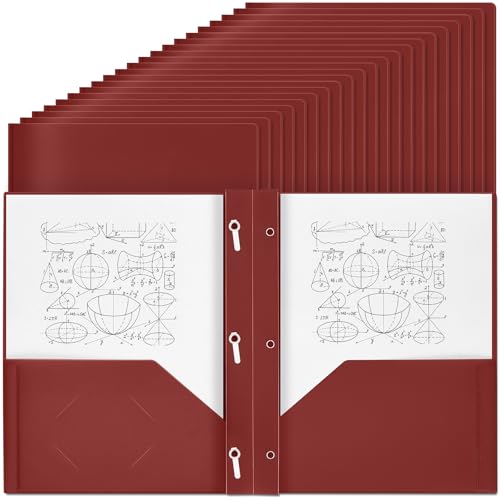 Lincia 100 Pcs Plastic Folders with Pockets and Prong Folders with Prongs 2 Pockets for Office, School for Students, Teachers, Office Workers (Dark Red) - color: Dark Red