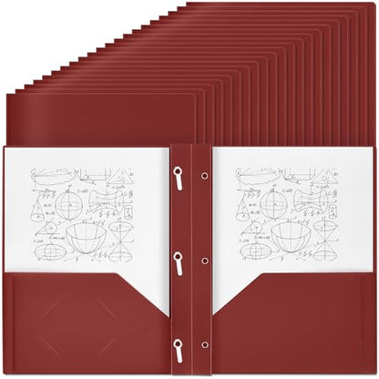 Lincia 100 Pcs Plastic Folders with Pockets and Prong Folders with Prongs 2 Pockets for Office, School for Students, Teachers, Office Workers (Dark Red) - color: Dark Red