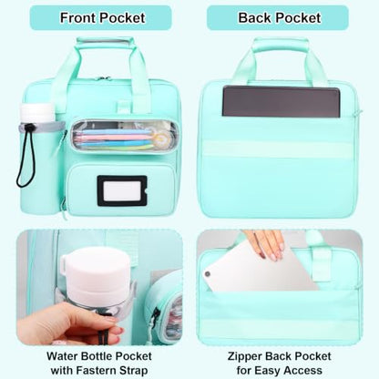 3 Inch D-Ring Zipper Binder Bag, 700 Sheet Capacity Multi-Pockets Organizer, 13 Inch Laptop Carrying Case with Bottle Holder& Shoulder Strap for School Office (Blue) - color: Ocean Blue
