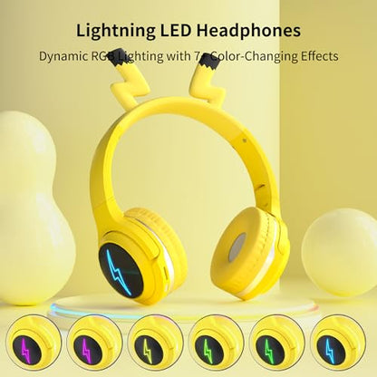 Wireless Kids Headphones with 7-Color LED Lights, 85dB Safe Volume & 40H Playtime – Ultra-Soft Over-Ear for School Travel - color: Yellow