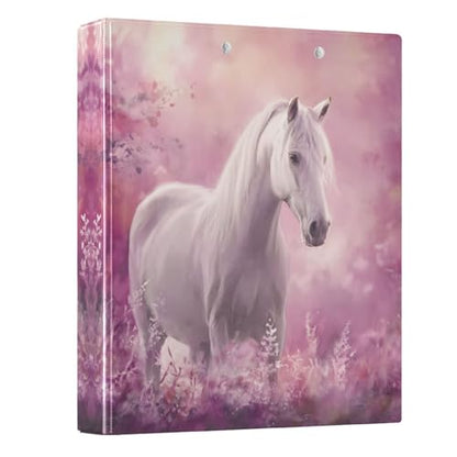 Becautiful Horse Pattern 3 Ring Binder 1.5 inch Binders Three Ring Binders with Clipboard Hold 200 Sheets for Office Supplies - color: Becautiful White Horse Pattern