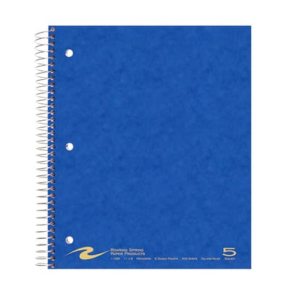 ROARING SPRING 5 Subject Spiral Notebook, 11" x 9", College Ruled, 200 Perforated Sheets, Assorted Eco Press Covers, 5 Double Storage Pockets, Made in USA - size: 11" x 9" 200 Sheets (Pack of 1), style: Single Notebook