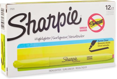 Sharpie Pocket Style Highlighters, Chisel Tip, Fluorescent Yellow, 12 Count (Pack of 12) - size: 12 Count (Pack of 12)