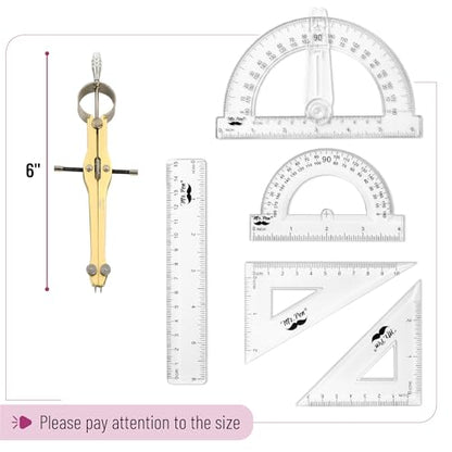 Mr. Pen- Geometry Set, 15 pcs, Gold, 6 Inch Swing Arm Protractor, Divider | Set Squares, Ruler, Compasses and Protractor - color: Gold