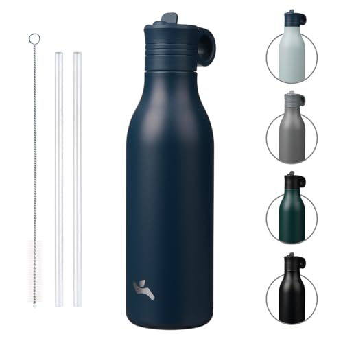 Konokyo 25oz Insulated Travel Water Bottle with Straw, Brilliant Blue | Stainless steel, BPA free, leak proof, double wall, dishwasher safe. Reusable for gym, workouts, and daily use - color: Brilliant Blue, size: 18 Ounces