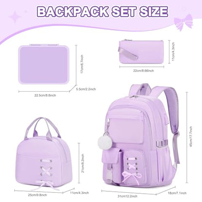 Scothen Backpack for Girls with Bento Lunch Box Set, School Bag Bookbag for Teens Girls Kids Student, 43oz Lunch Containers Lunchbox, Insulated Lunch Bag & Pencial Case, Back to School Gifts - color: Purple