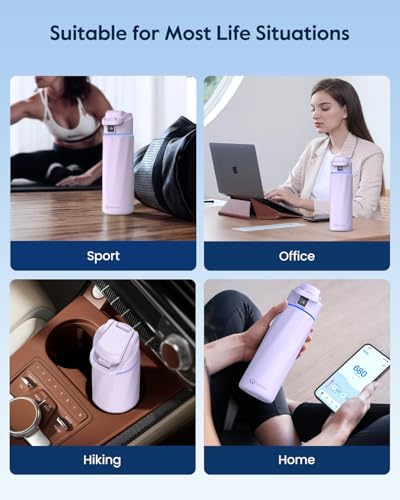 WaterH BOOST Smart Water Bottle Tracker with Reminder to Drink Water, 24oz | BPA-Free Double Wall Vacuum Insulated Stainless Steel, Leakproof, Smart App Tracking, Fits Cup Holders, Wide Mouth for School - color: Purple, size: 24 Ounces