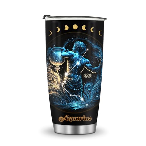 Horoscope Aquarius 20oz Insulated Tumblers Travel Mug Cup Gifts for Birthday Boys Girls Men Women Son Daughter Travel Essentials Accessories Must Have Cold Iced - color: Aquarius