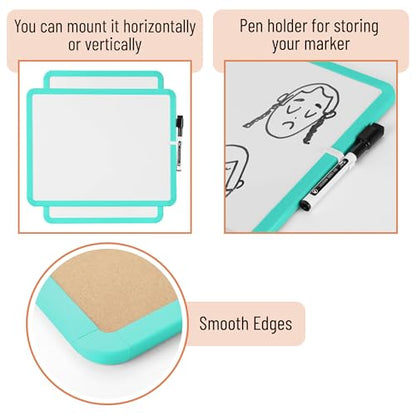 Mr. Pen- Dry Erase Board, 14” x 11” with a Black Dry Erase Marker | Aqua Blue Frame, Small Mini White Board for Students, Fridge, Wall, Locker, Includes Double Sided Tapes - color: Aqua Blue