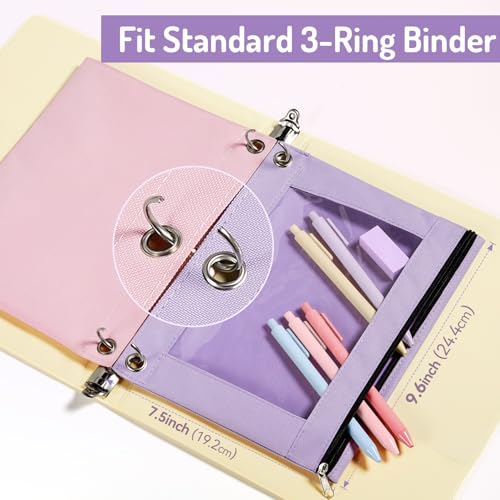 Forvencer Pencil Pouch for 3 Ring Binder, Pastels Pencil Case with Smooth Zipper, Cute Soft Pen Bag with Clear Window & 3 Reinforced Grommets, Big Capacity Binder Bag, School Office Supplies, Pink - color: Pink