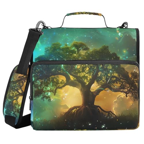 Life Tree Galaxy Zipper Binder Bag 3 Ring Binder with Shoulder Strap Zip Up 500 Sheets Capacity Multi Pockets for School Office Supplies