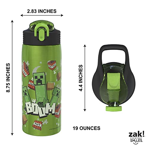 Zak Designs Minecraft Water Bottle for Travel and At Home, 19 oz Vacuum Insulated Stainless Steel with Locking Spout Cover, Built-In Carrying Loop, Leak-Proof Design (Creeper) - color: Minecraft