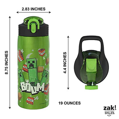 Zak Designs Minecraft Water Bottle for Travel and At Home, 19 oz Vacuum Insulated Stainless Steel with Locking Spout Cover, Built-In Carrying Loop, Leak-Proof Design (Creeper) - color: Minecraft