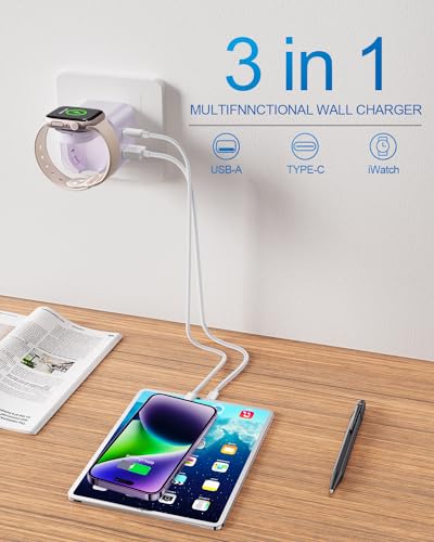 BeaSaf 36W for Apple Charging Block with Built-in Watch Charger, Foldable PD Fast Charger Block for iPhone, Dual Ports Wall Charger Compatible with Apple Watch iPhone AirPods(Purple) - color: Purple