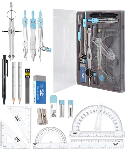 Mr. Pen- Geometry Set, 15 pcs, Light Blue, 6 Inch Swing Arm Protractor | Divider, Set Squares, Ruler, Compasses and Protractor - color: Light Blue