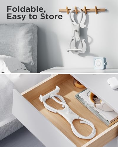 SAIJI Tablet Holder for Bed - iPad Phone Stand for Lap (White) | Fit Devices from 4.7" to 15.6", 360-Degree Rotating Clip, Hands-Free Reclined Reading, Neck & Posture Relief - color: White