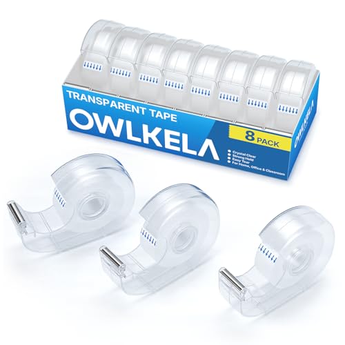 OWLKELA 8 Pack Clear Tapes and Refillable Dispensers, 0.7" x 28 yds per roll, Transparent Tape Refills, Office Tape with Dispenser for Home, School, 1 inch White core - size: 8 Pcs