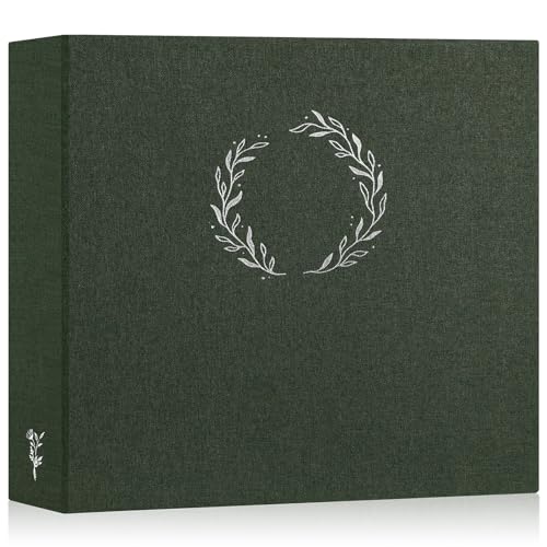 Lanpn Photo Album Scrapbook 12x12, Linen Cover Wreath Design Top Load 3 Ring Folder Binder Photobook Photo Book 12 x 12 inch with 30 Plastic Sleeves 60 Pages Green - color: Green, size: 12x12"