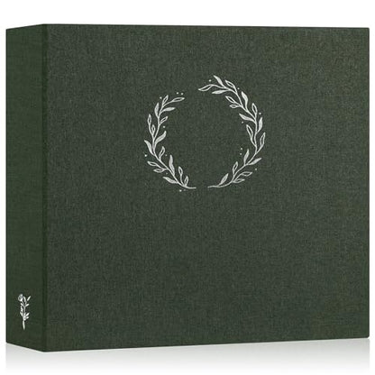Lanpn Photo Album Scrapbook 12x12, Linen Cover Wreath Design Top Load 3 Ring Folder Binder Photobook Photo Book 12 x 12 inch with 30 Plastic Sleeves 60 Pages Green - color: Green, size: 12x12"