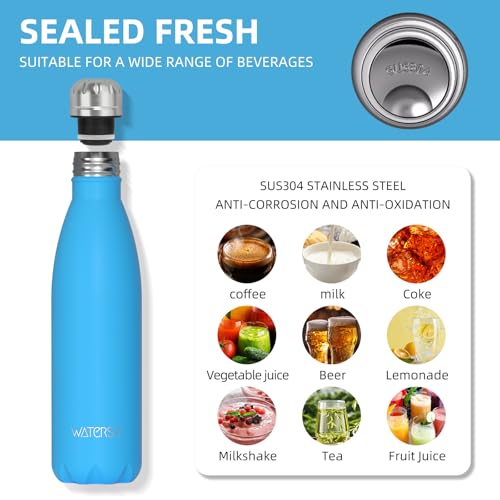 WATERSY Stainless Steel water bottles,17oz/500ml Insulated Water Bottles,Blue metal water bottle Keeps Drink Cold and Hot,BPA Free kids water bottles for School,Gym,Travel,Sports - color: Blue