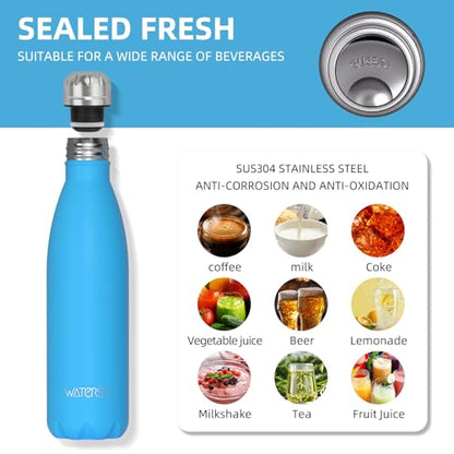 WATERSY Stainless Steel water bottles,17oz/500ml Insulated Water Bottles,Blue metal water bottle Keeps Drink Cold and Hot,BPA Free kids water bottles for School,Gym,Travel,Sports - color: Blue