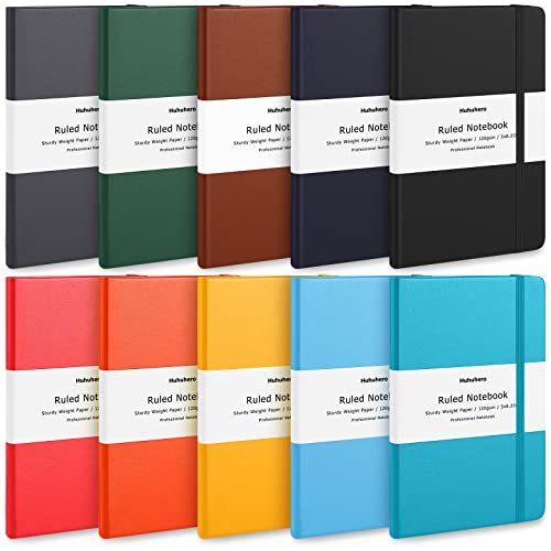 Huhuhero 10 Pack Hardcover Lined Journal Notebooks Set | 10 Colors A5 5"×8.25", 120GSM Thick Paper, 128 Pages College Ruled Notepad for Work Note Taking Writing Journaling - color: 10 Colors, size: 10