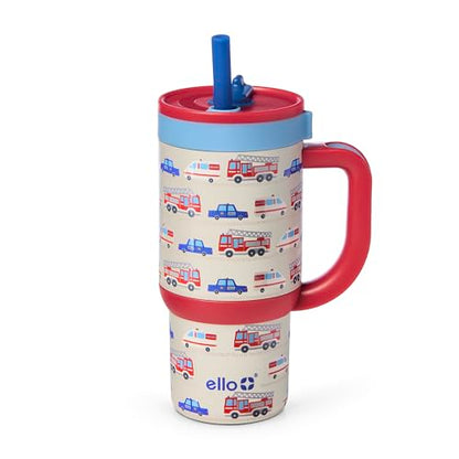 Ello Oasis 14oz Stainless Steel Toddler Tumbler with Handle & Retracting Straw, 100% Leakproof, Double-Wall Vacuum Insulated, Kids Water Bottle for School, BPA Free, Dishwasher Safe, To The Rescue - color: To The Rescue, size: 14 Ounces