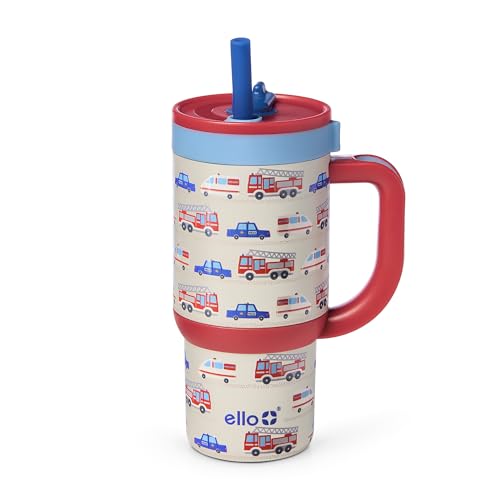 Ello Oasis 14oz Stainless Steel Toddler Tumbler with Handle & Retracting Straw, 100% Leakproof, Double-Wall Vacuum Insulated, Kids Water Bottle for School, BPA Free, Dishwasher Safe, To The Rescue - color: To The Rescue, size: 14 Ounces