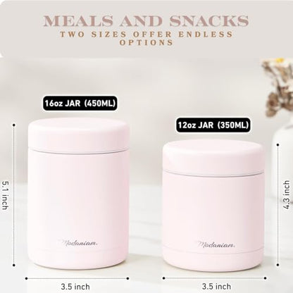 Modaniam Stainless Steel Insulated Food Jar Set of 2 (16oz + 12oz), Wide Mouth, Soup Thermo for Hot Food, Lunch Container, Insulated Soup Bowl, Hot and Cold Insulated Lunch Box, Pink - color: Z-CottonCandyPink