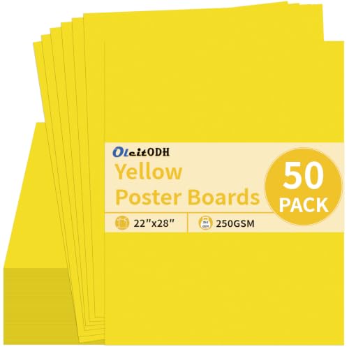 Oleitodh 50 Sheets Yellow Poster Board 22 x 28 in, Heavyweight 250 GSM | Solid-colored heavyweight poster board for signs, school projects, vision boards, presentations, and art crafts. - color: Yellow, size: 22 x 28 Inch - 50 Sheets