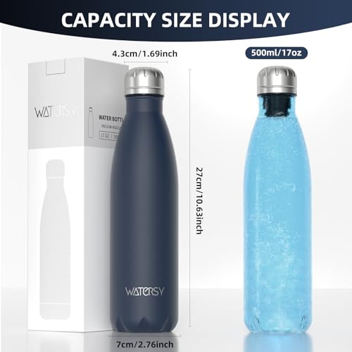 WATERSY Stainless Steel water bottles,17oz/500ml Insulated Water Bottles,Cobalt metal water bottle Keeps Drink Cold and Hot,Blue BPA Free kids water bottles for School,Gym,Travel,Sports - color: Cobalt